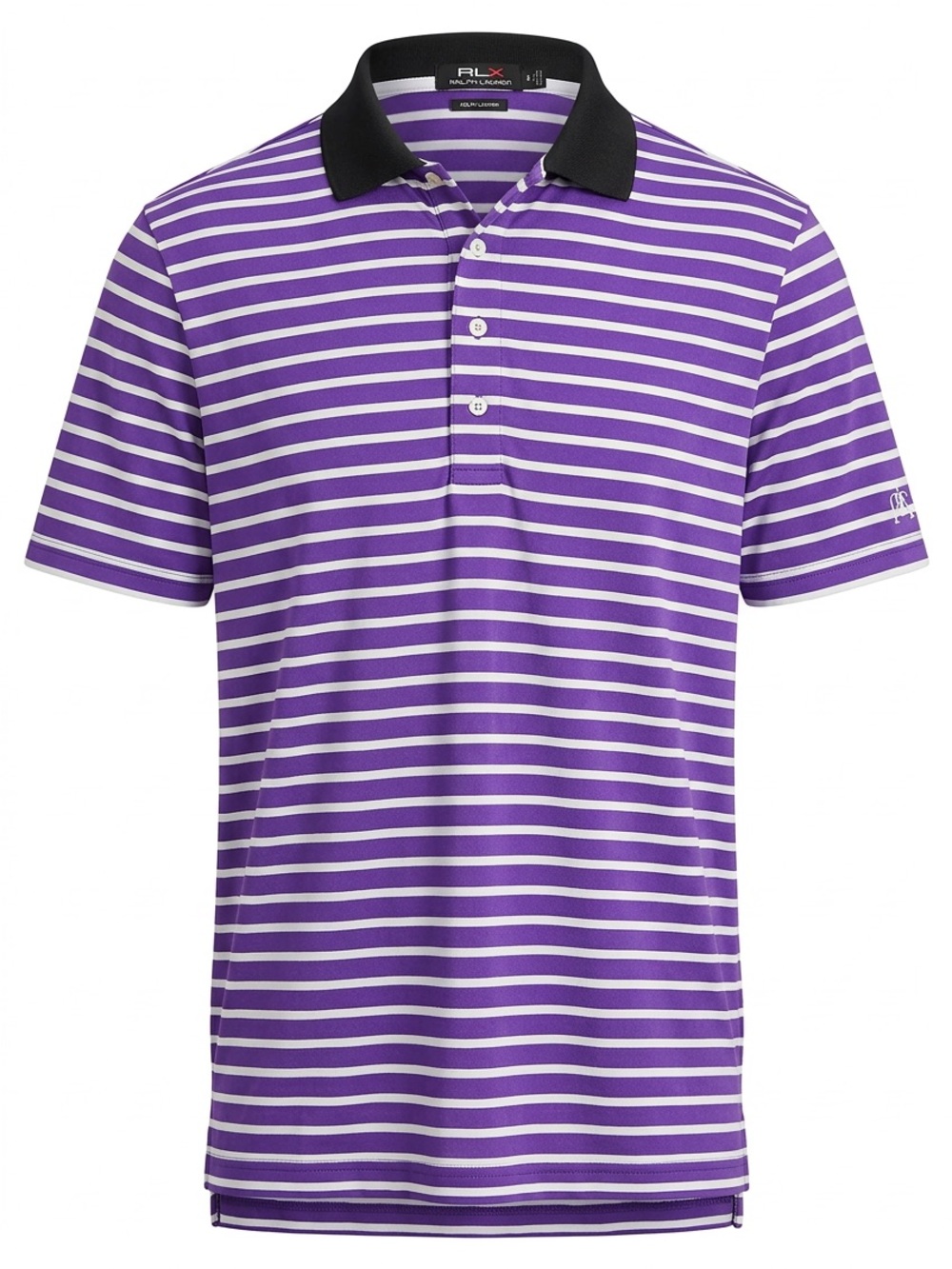 RLX Ralph Lauren Purple and White Striped Performance Polo with Black Collar